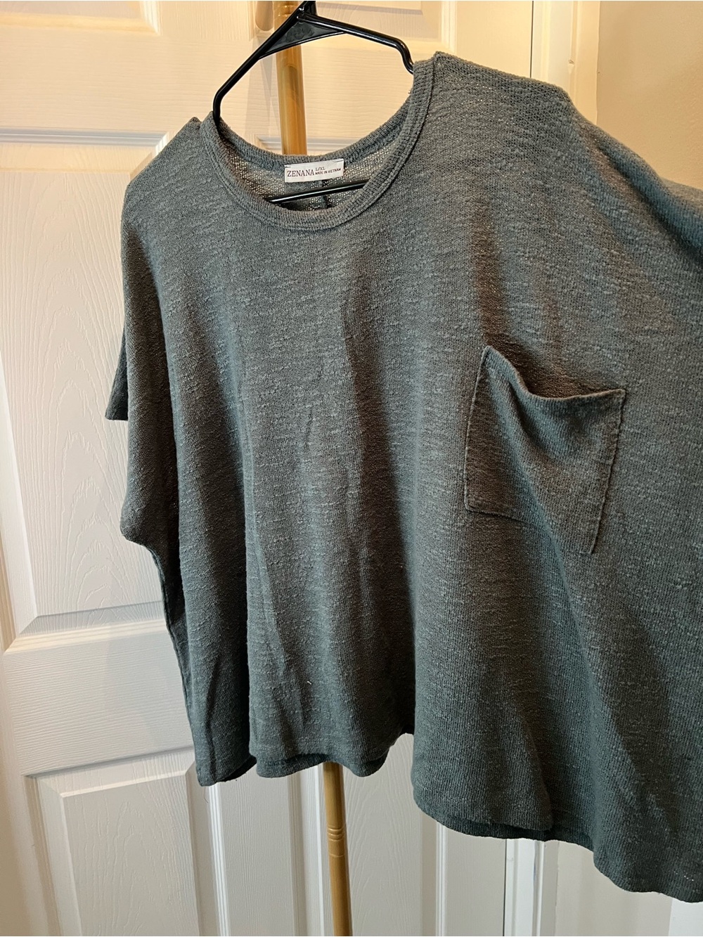 Zenana Outfitters Heathered Dark Gray Short Sleeve Pocket Tee